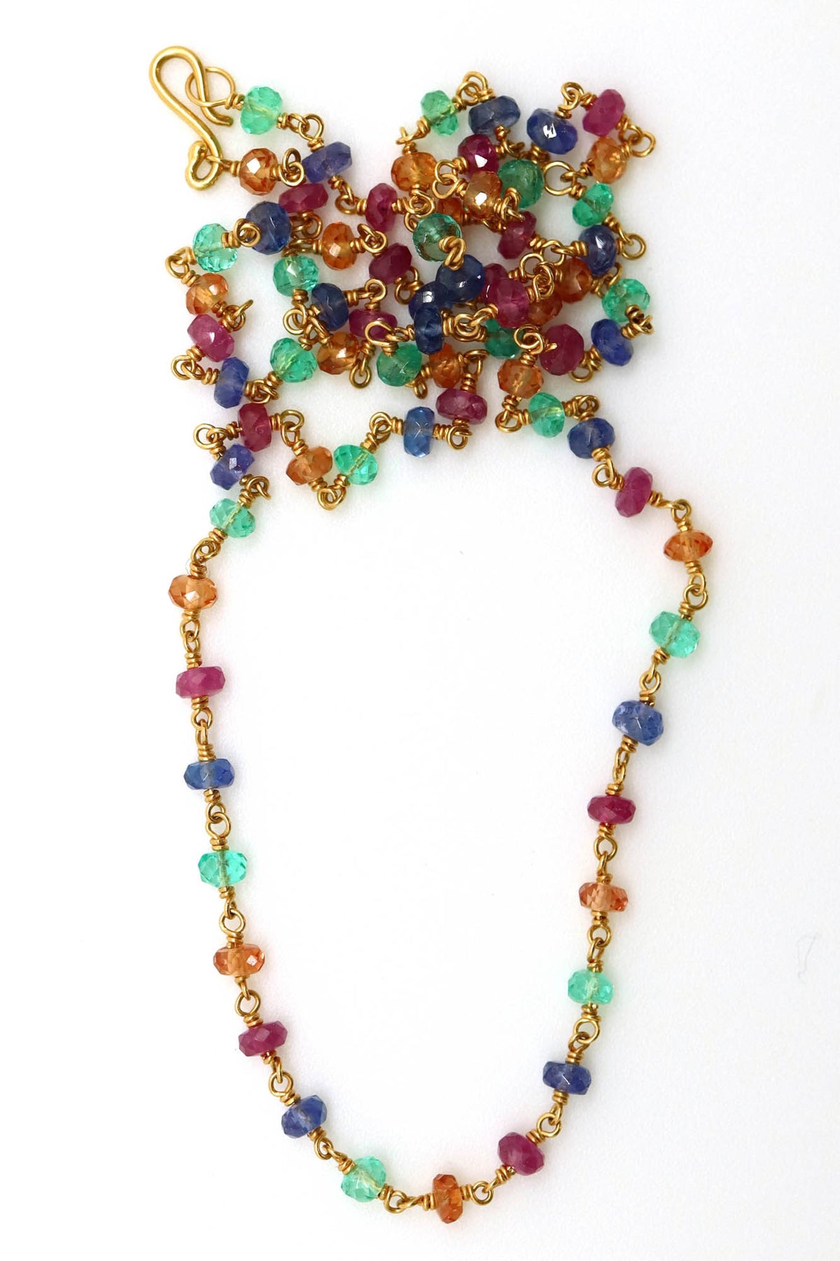 Necklace - Pink and Orange Sapphire, Tanzanite, Emerald