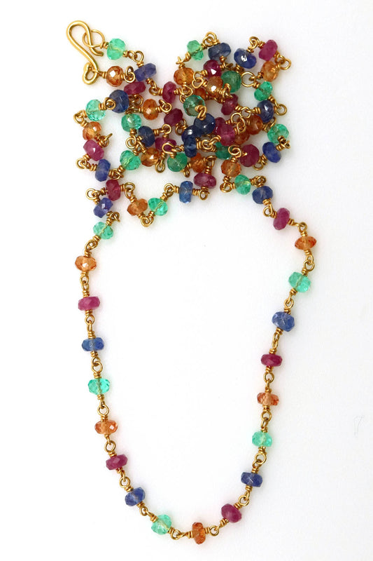 Necklace - Pink and Orange Sapphire, Tanzanite, Emerald