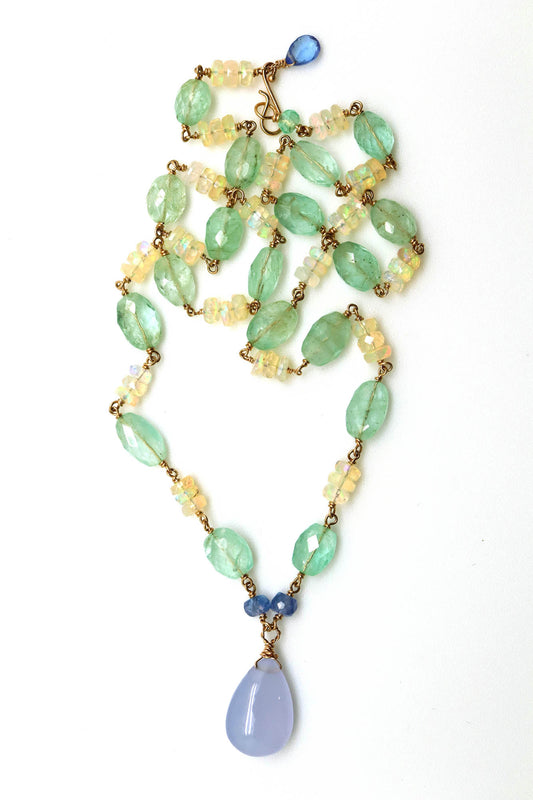 Necklace - Emerald, Opal, Chalcedony, Tanzanite