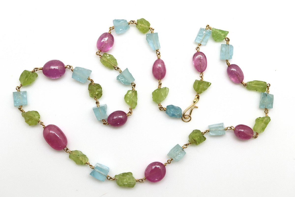 Necklace - Pink Sapphire, Aquamarine, Tsavorite