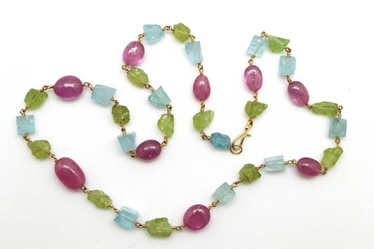 Necklace - Pink Sapphire, Aquamarine, Tsavorite