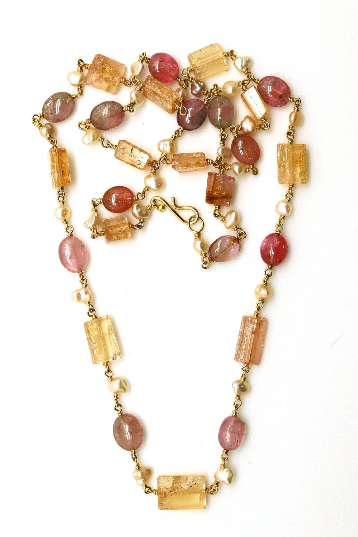 Necklace - Imperial Topaz, Pink Tourmaline, Pearls