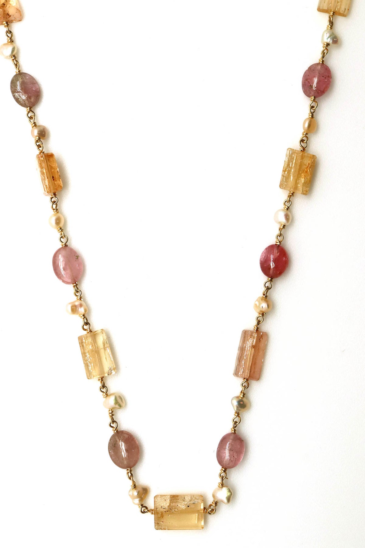 Necklace - Imperial Topaz, Pink Tourmaline, Pearls