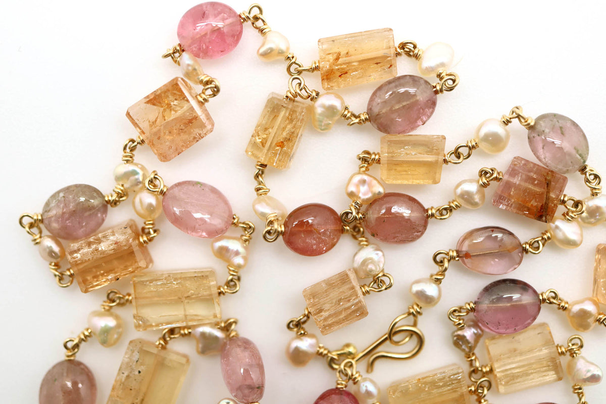 Necklace - Imperial Topaz, Pink Tourmaline, Pearls