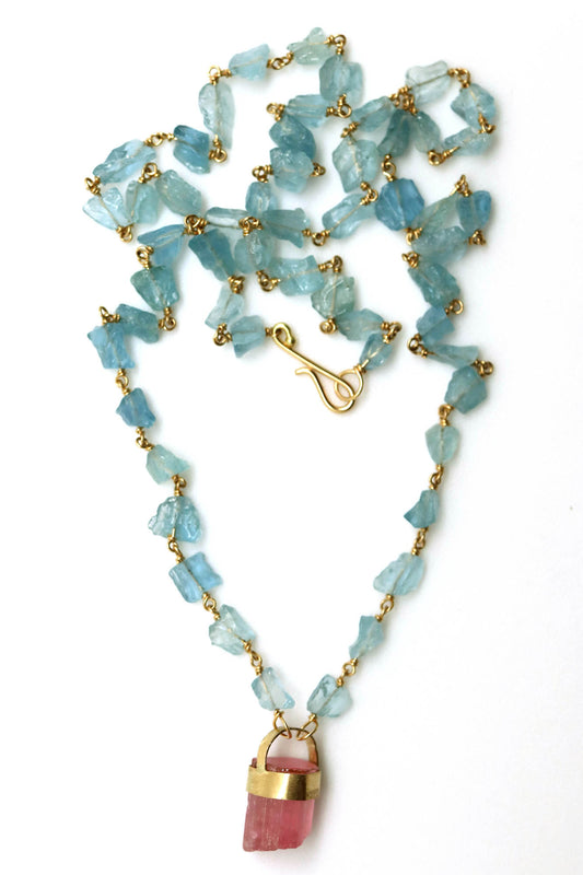 Necklace - Aquamarine, Pink Tourmaline