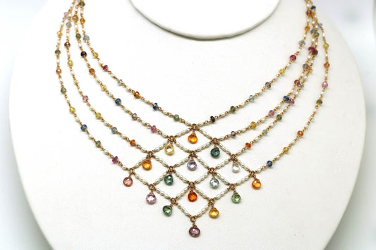 Necklace - Fancy Sapphire, Pearl Bib