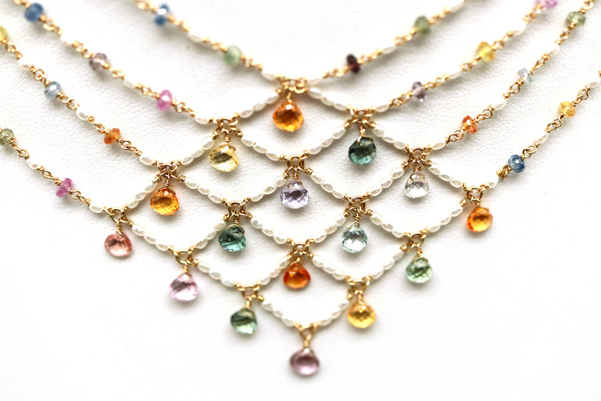 Necklace - Fancy Sapphire, Pearl Bib