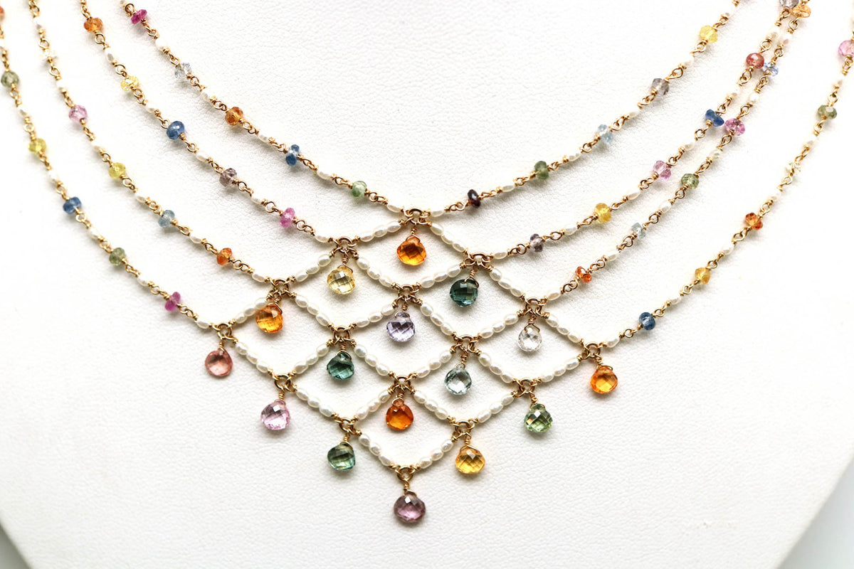 Necklace - Fancy Sapphire, Pearl Bib