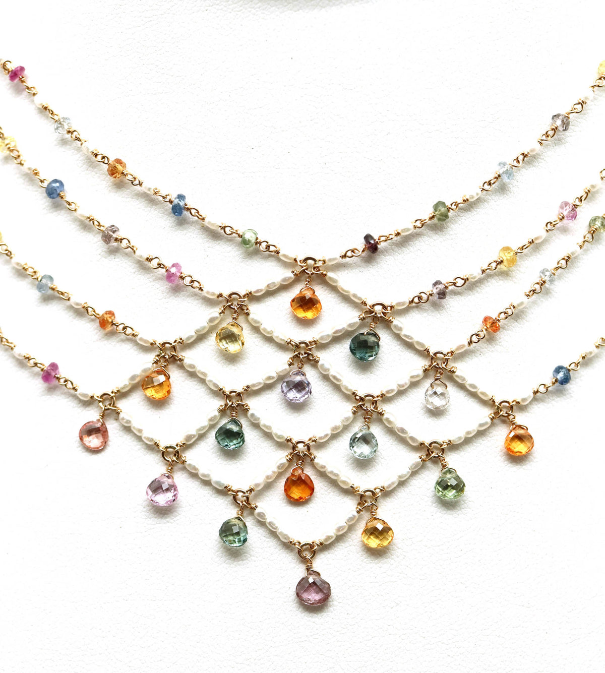 Necklace - Fancy Sapphire, Pearl Bib
