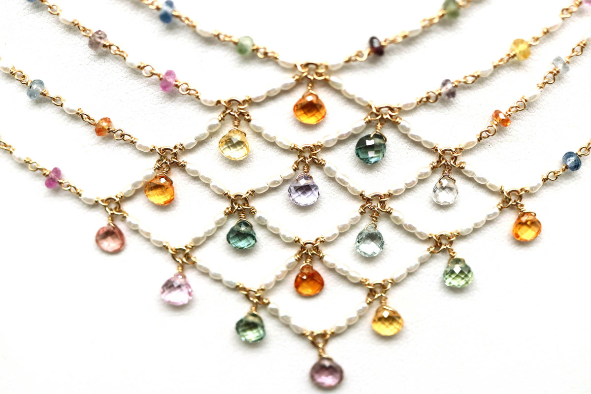 Necklace - Fancy Sapphire, Pearl Bib
