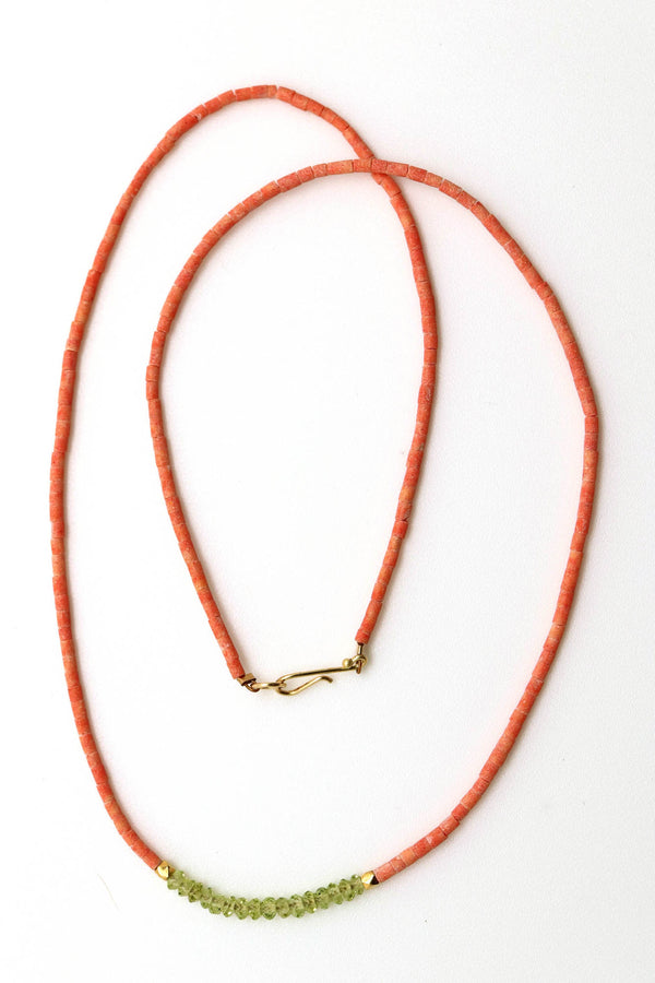 Necklace - Coral Heishi, Peridot