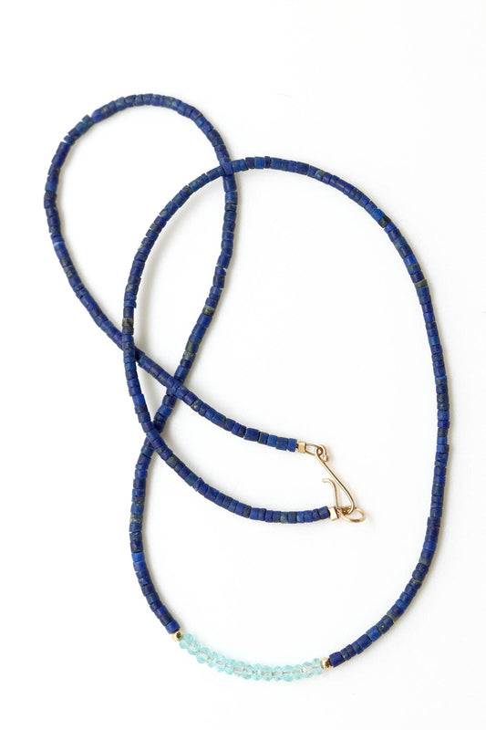 Necklace - Lapis Heishi, Aquamarine