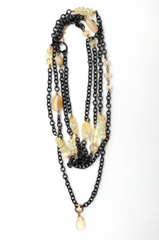 Necklace - Blackened Sterling 14k gold and Opal