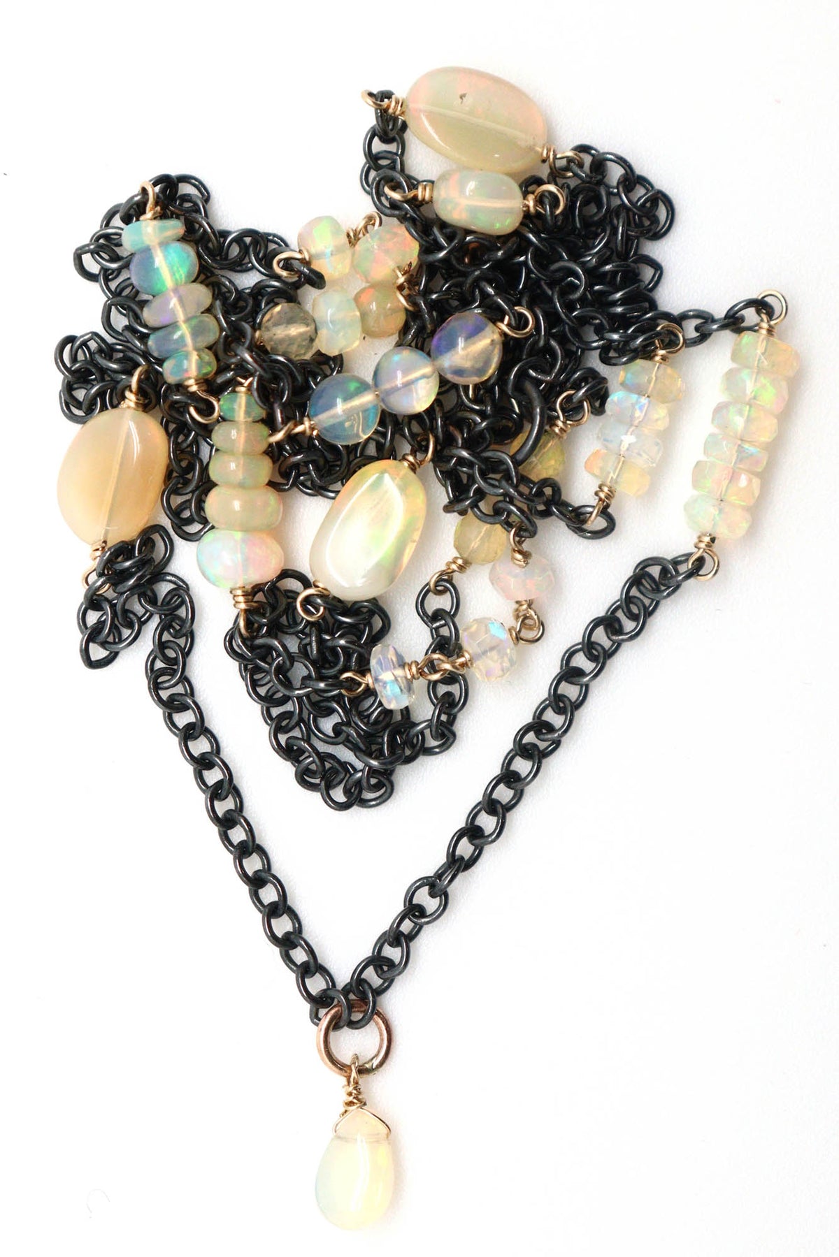 Necklace - Blackened Sterling 14k gold and Opal