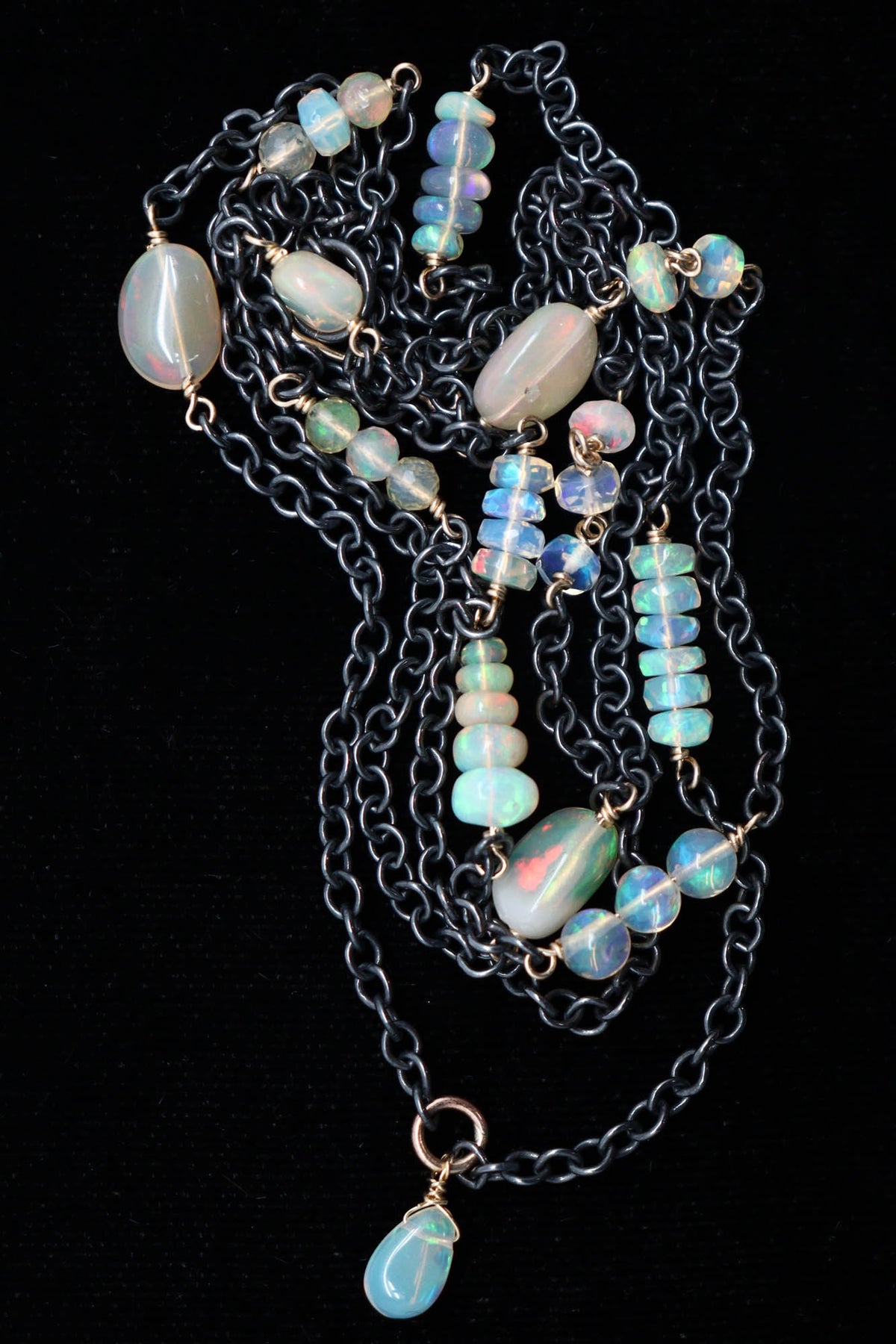 Necklace - Blackened Sterling 14k gold and Opal