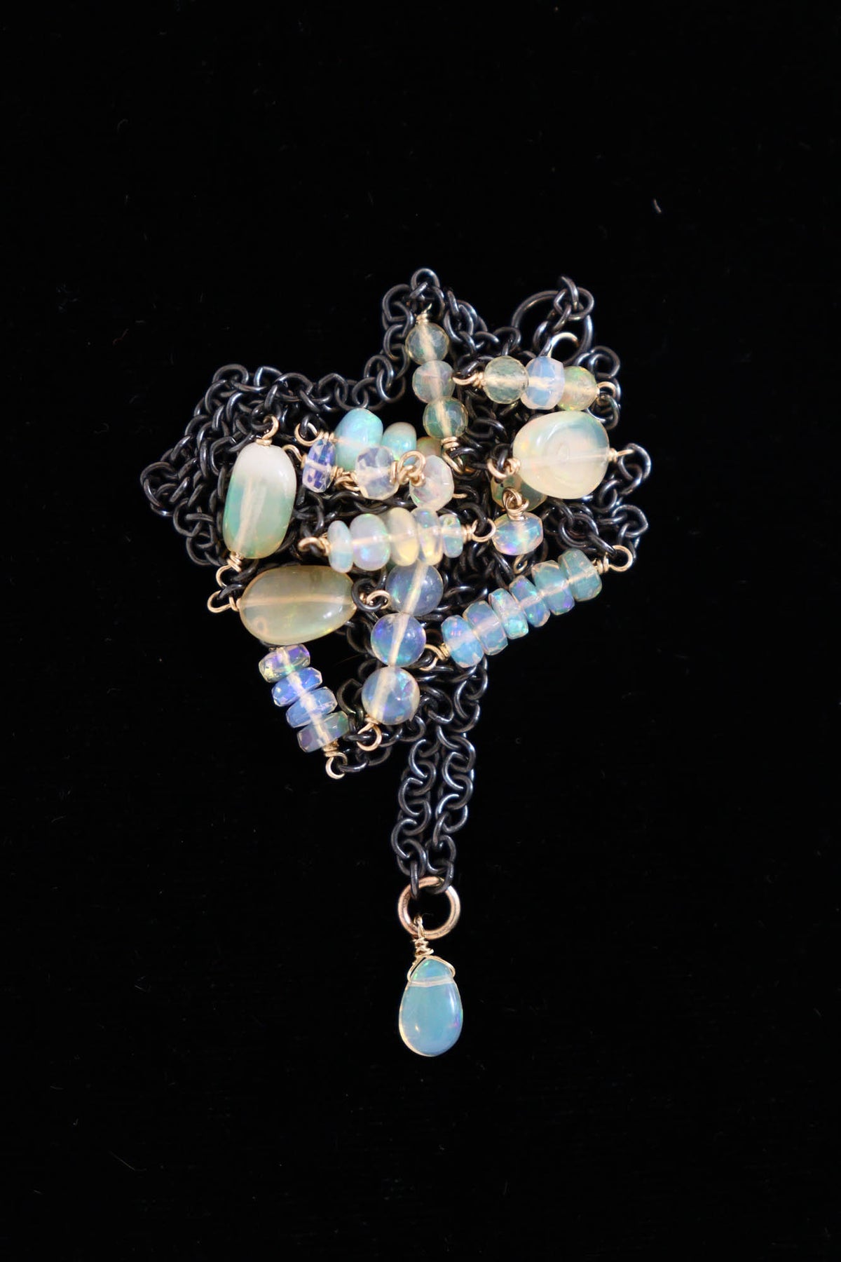 Necklace - Blackened Sterling 14k gold and Opal