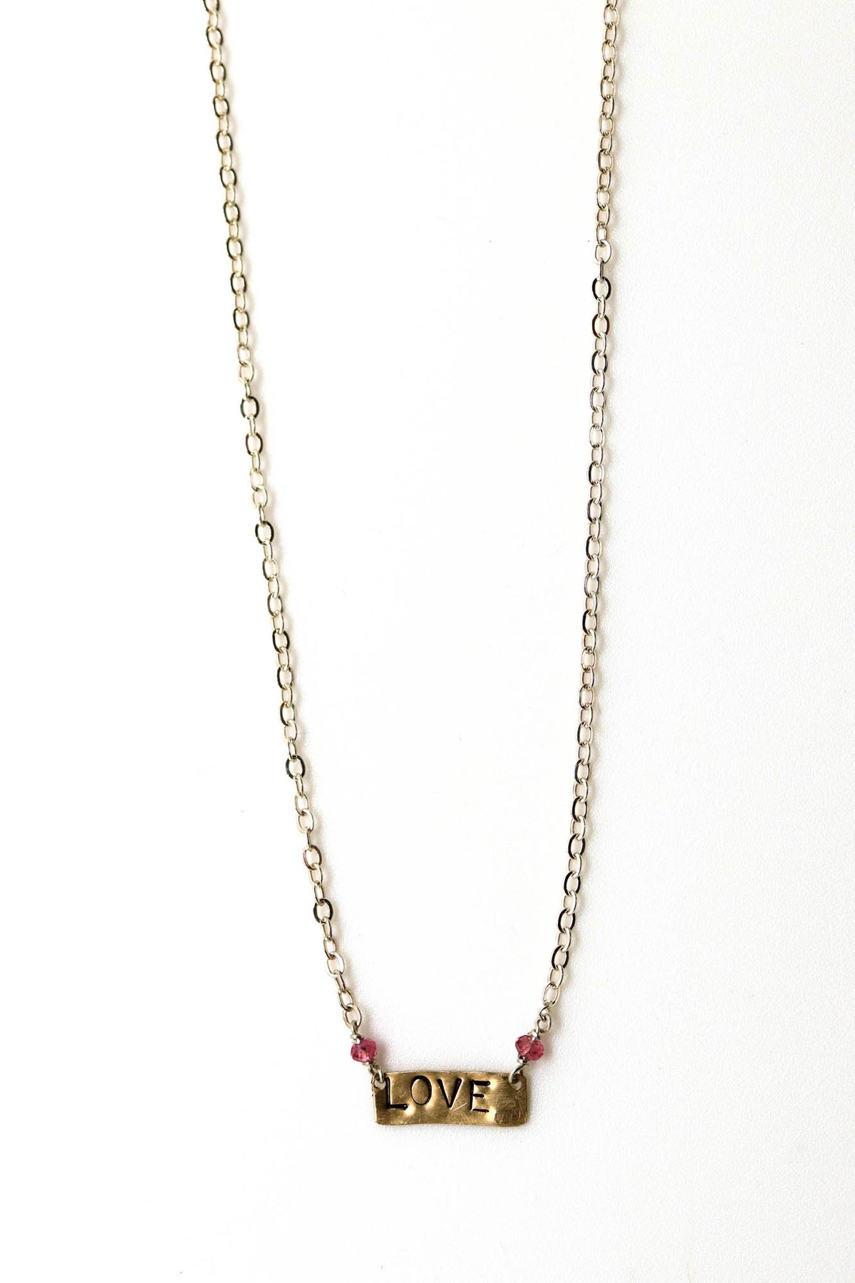 Necklace - Sterling, Pink Tourmaline LOVE 14k gold
