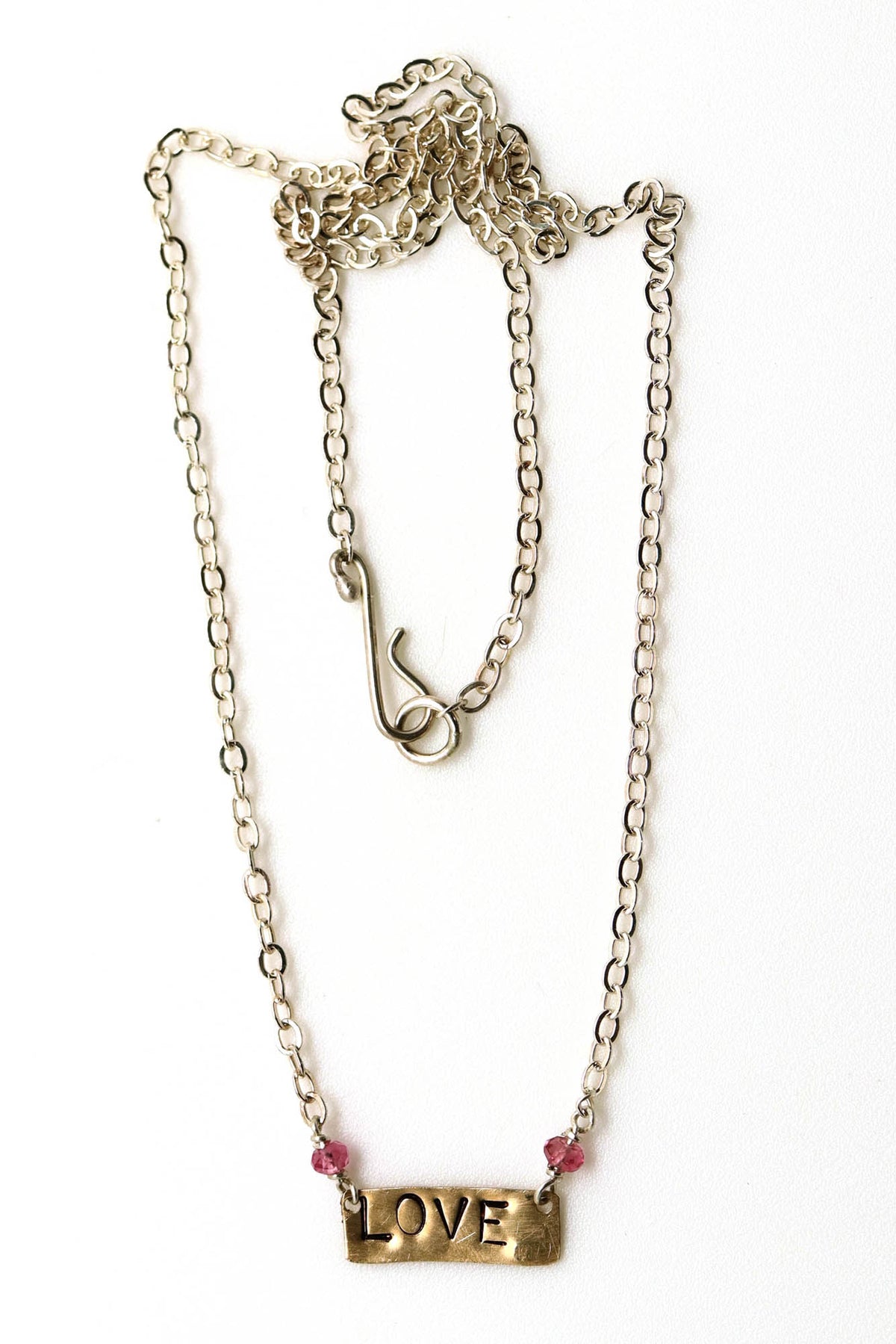 Necklace - Sterling, Pink Tourmaline LOVE 14k gold