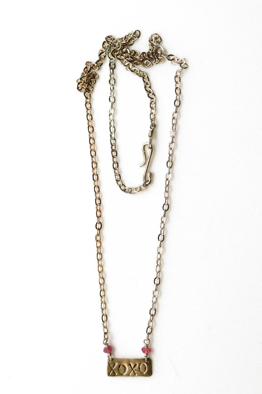 Necklace - Sterling, Pink Tourmaline XOXO 14k Gold