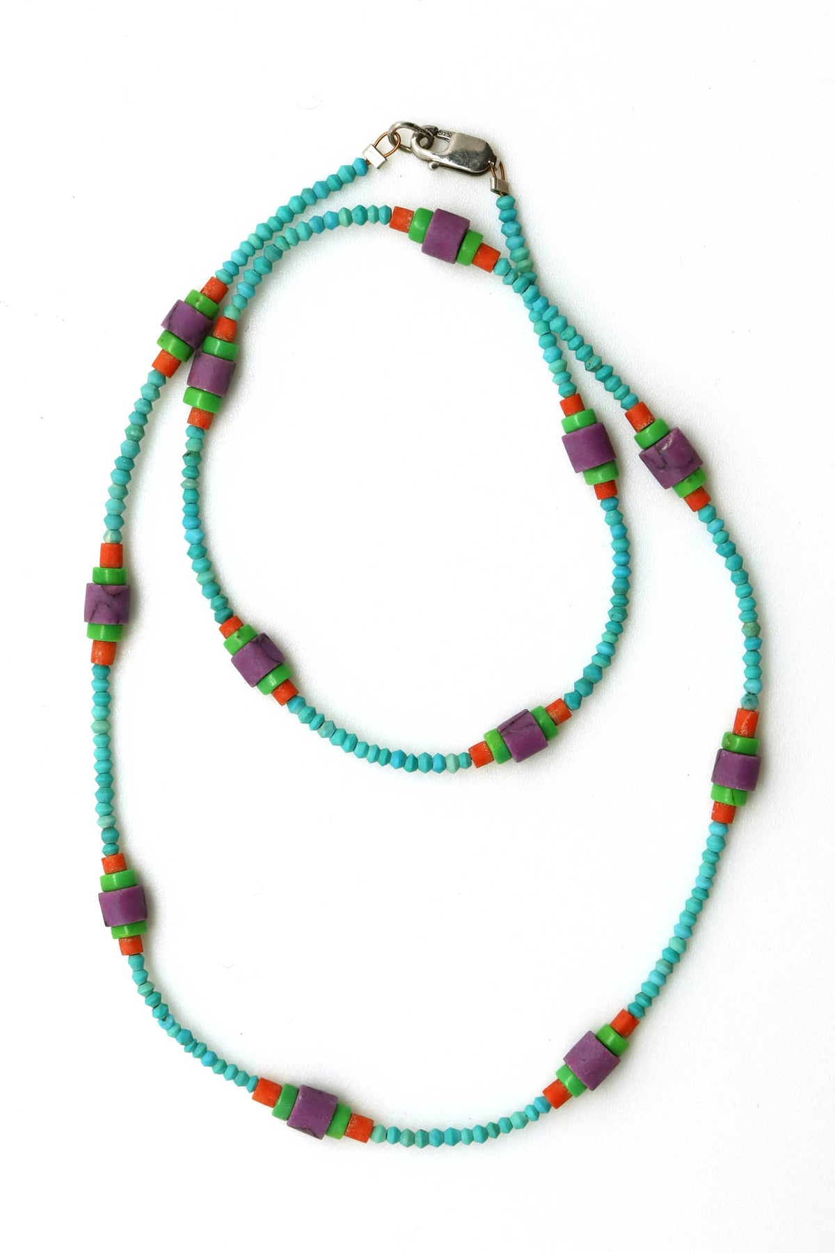 Necklace -Sterling, Turquoise, Red Coral