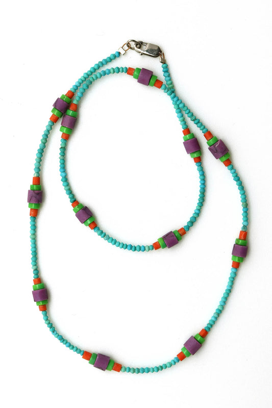 Necklace -Sterling, Turquoise, Red Coral